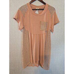 POL Women's Boho Tunic top crochet‎ sides with cut out back Oversize Size S